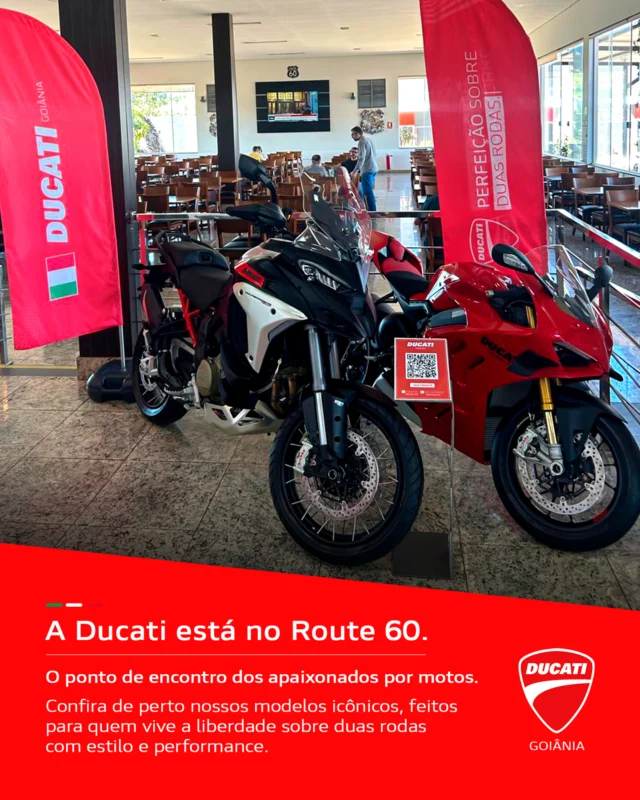 🏍️ A Ducati está no Route 60!
O ponto de encontro dos apaixonados por motos agora tem o DNA da Ducati.

✨ Venha conhecer de perto nossos modelos icônicos — criados para quem vive a liberdade sobre duas rodas com estilo, potência e performance.

📍 Route 60 te espera!

#Ducati #Route60 #DucatiBrasil #PaixãoPorMotos #LiberdadeSobreDuasRodas #EstiloEDesempenho